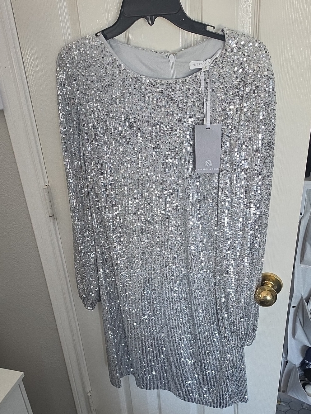 Preston & York Silver Sequin Long Sleeve Dress